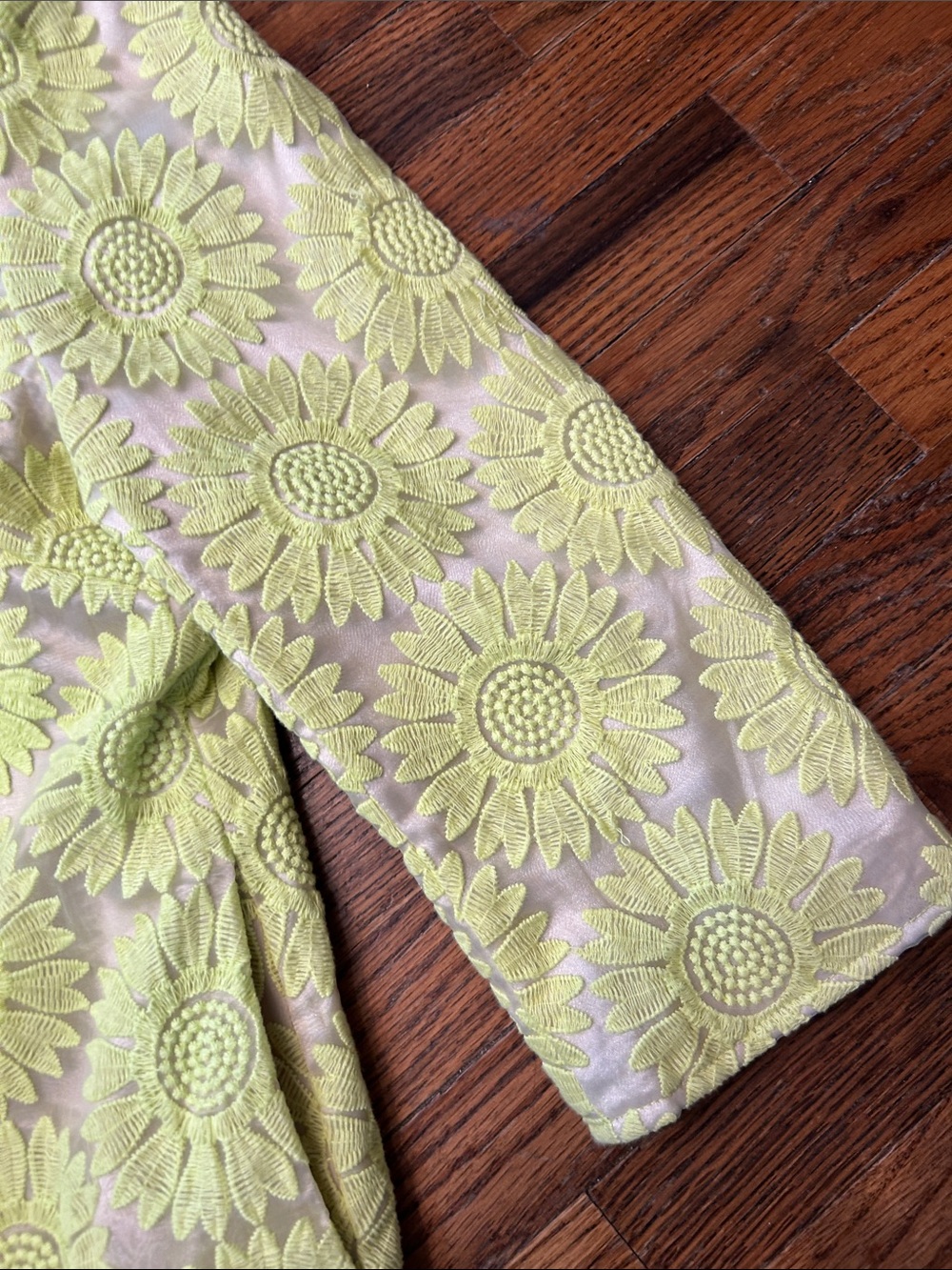 Luii Neon Yellow Floral Brocade Pea Coat - Picture 7 of 16